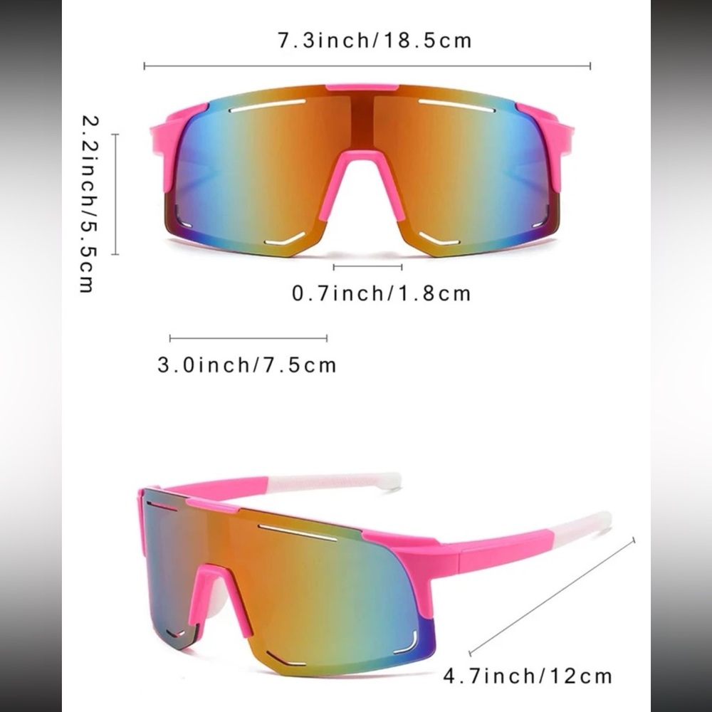 Neon Pink and White Flat Top Multicolor Mirror Polarized Sunglasses OS New - Picture 4 of 5